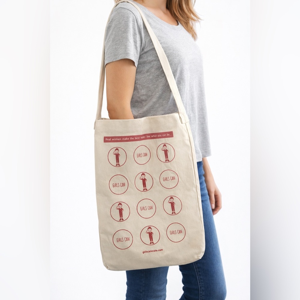 Vintage “Girls Can” Canvas Tote Bag – Empowerment Shoulder Bag for Girls & Women